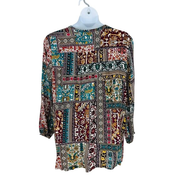J. Jill Women's Plus Size 3X Patchwork Print Rayon Long Sleeve Blouse - Picture 3 of 7